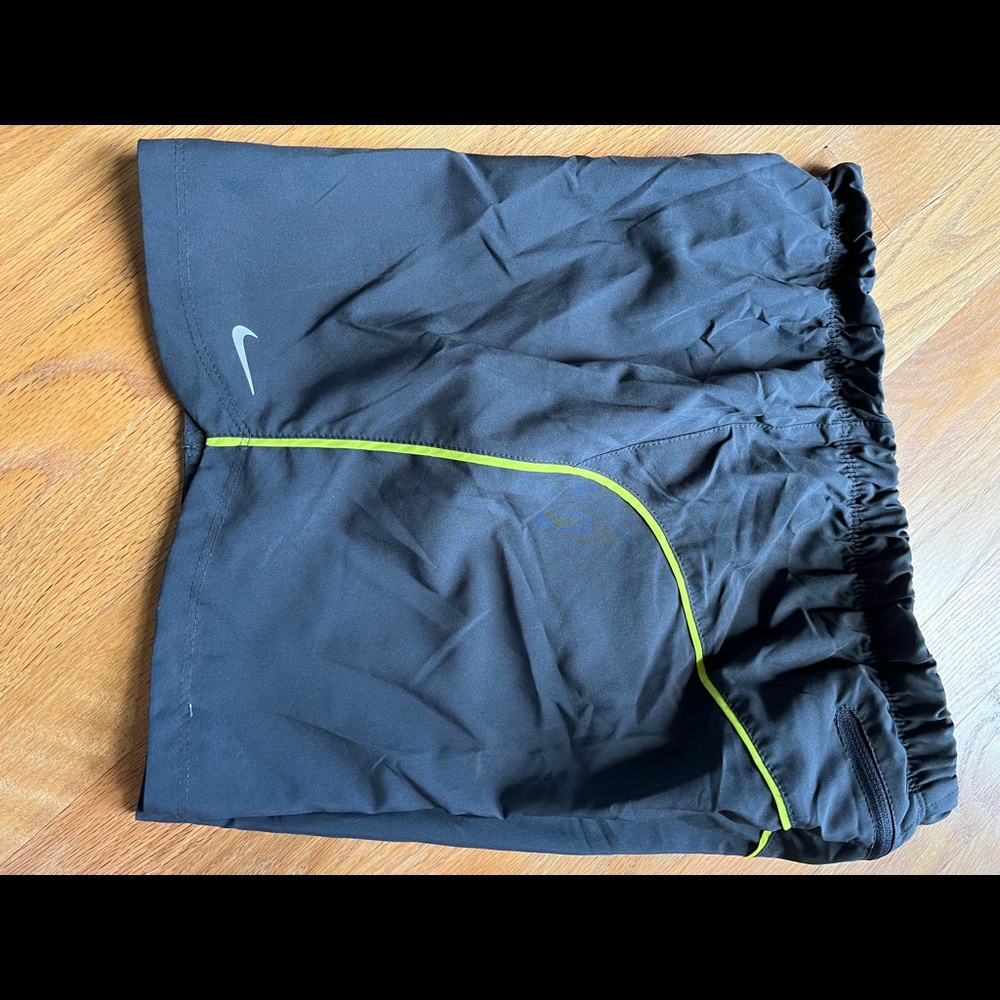 Women’s Nike Dri Fit Running Shorts gray w/ Neon Yellow Stripe size Small